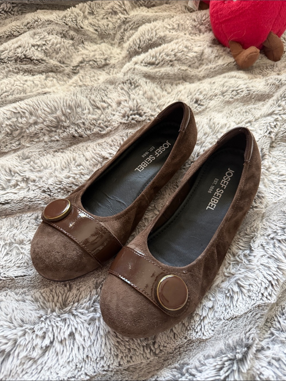 Josef Seibel Brown Suede Ballet Flats with Patent Strap